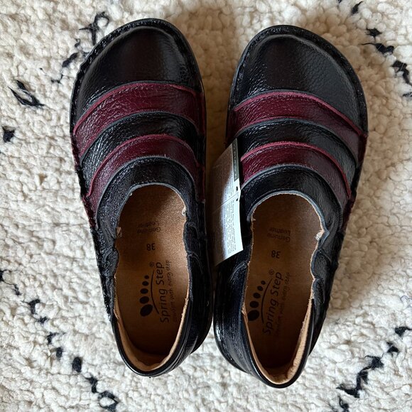 Spring Step Firefly burgundy black leather slip-on comfy shoes women's 38 [READ] - Picture 1 of 7